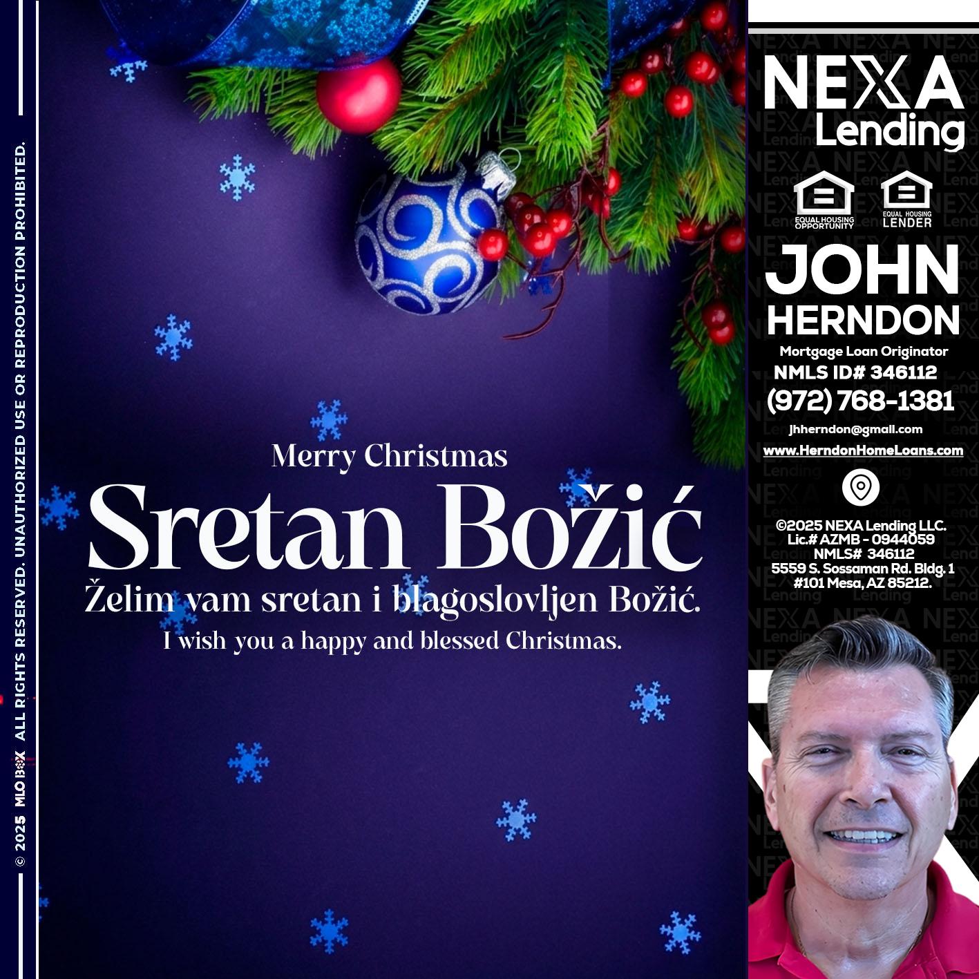 Sretan Božić - John Herndon MBA -Mortgage Loan Originator