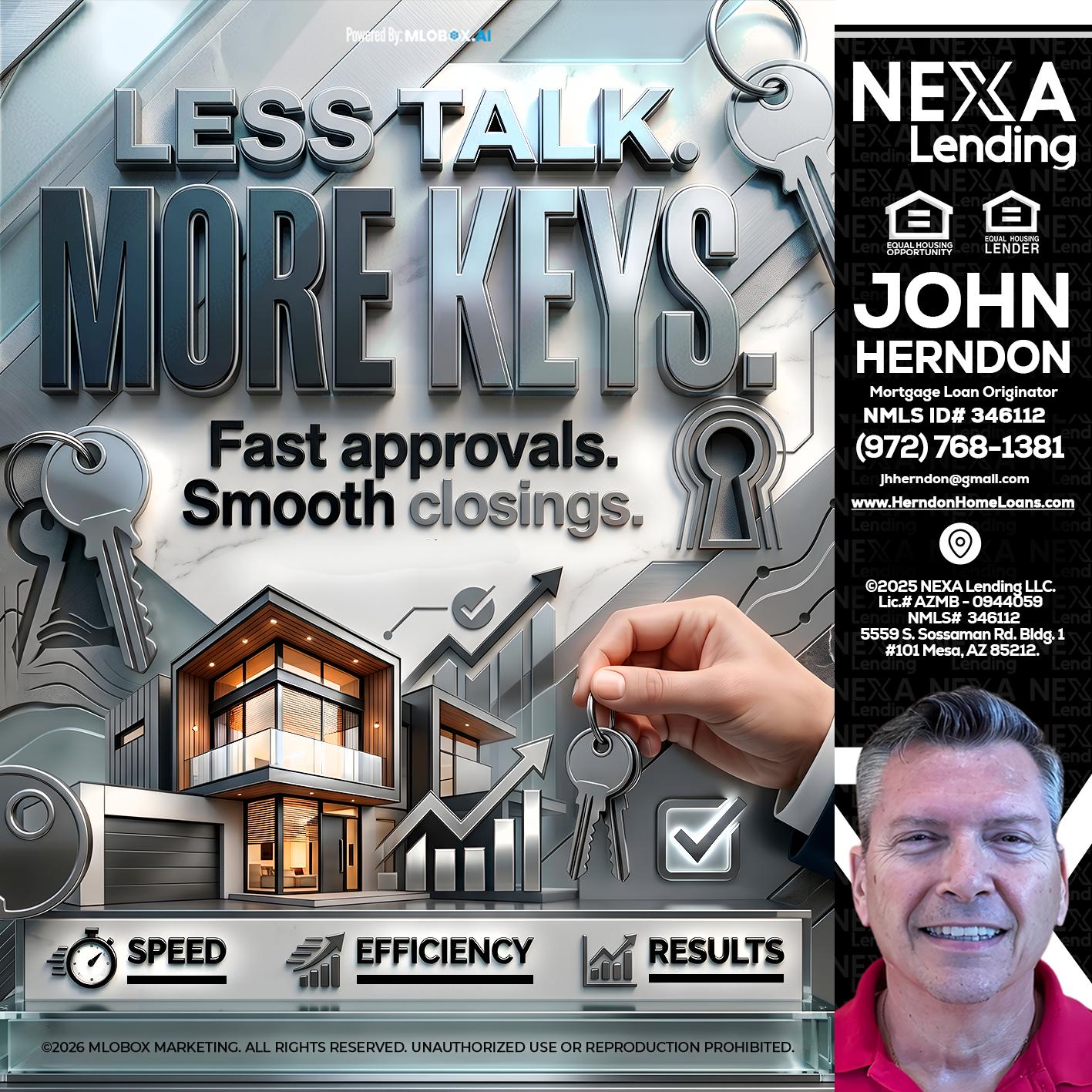 LESS TALK, MORE KEYS! - John Herndon MBA -Mortgage Loan Originator