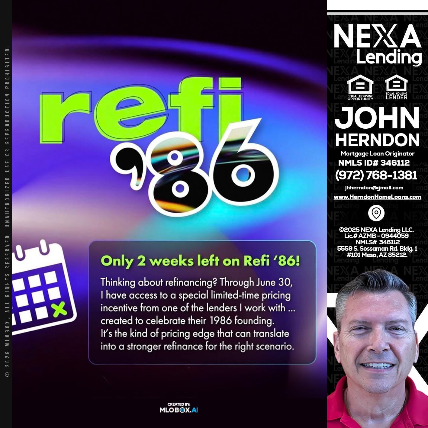 REFI 86 - John Herndon MBA -Mortgage Loan Originator
