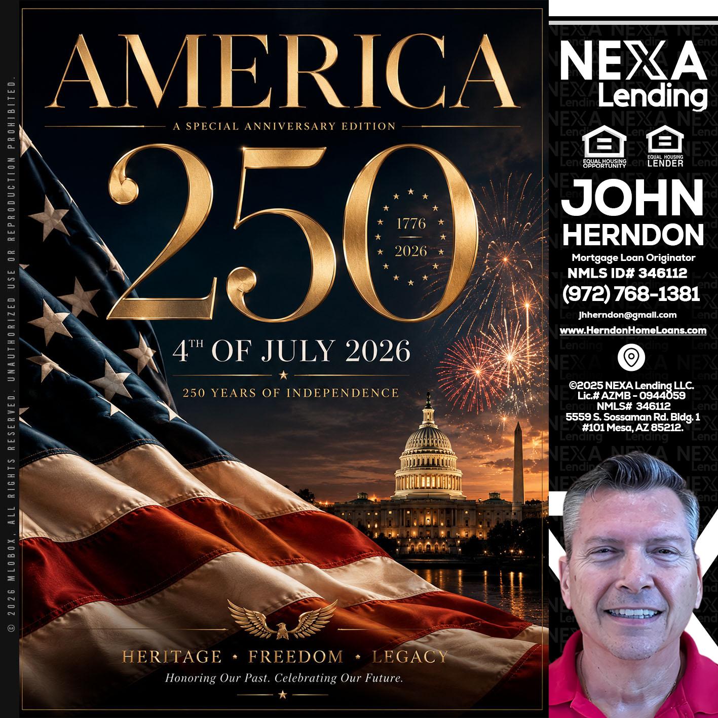 AMERICA 250 TH - John Herndon MBA -Mortgage Loan Originator