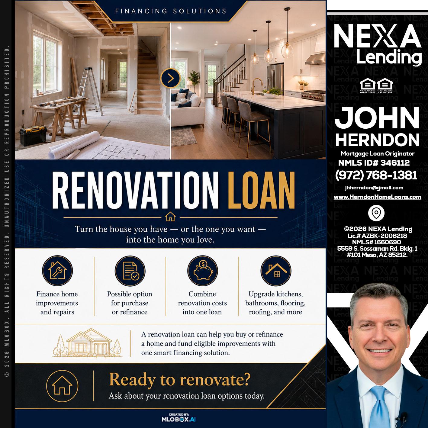 RENOVATION LOAN - John Herndon MBA -Mortgage Loan Originator